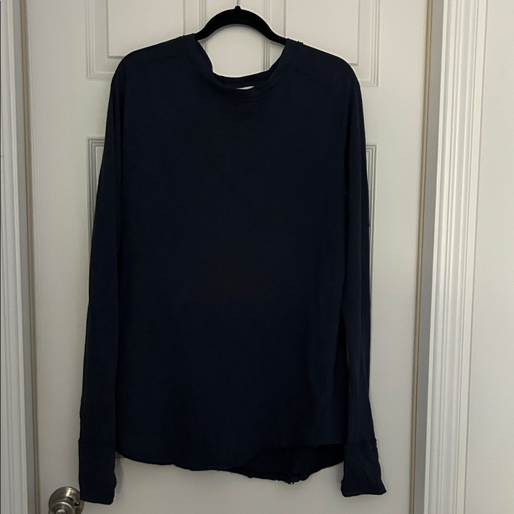 We The Free Arden Tee Navy Blue OVERSIZED Crew Neck LS Tee - Small